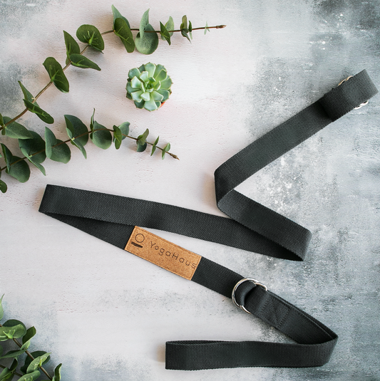 Grey Yoga Strap | 2-in-1 Cotton Belt + Carrier - Long